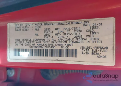 2001 Toyota Tacoma Prerunner V6 from USA, damaged, VIN 5TEGN92NX1Z813490